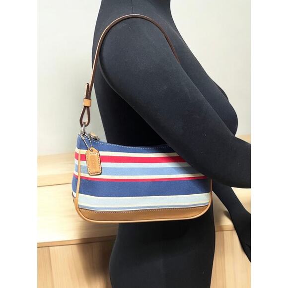 Vintage Coach 7749 Hamptons Striped Canvas Demi Bag - Picture 7 of 11